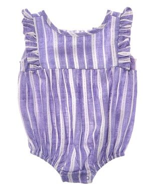 Splendid Lavender & White Precious Linen Blend Lavender Baby Romper SZ 3-6 NEW